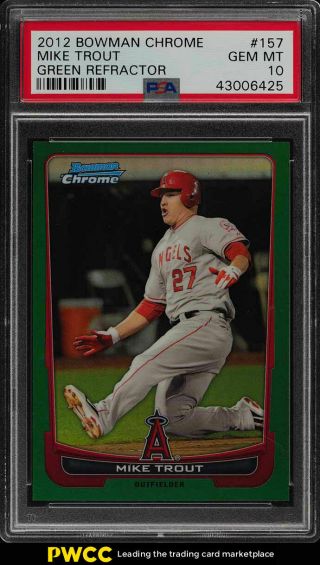 2012 Bowman Chrome Green Refractor Mike Trout Rookie Rc 157 Psa 10 Gem (pwcc)