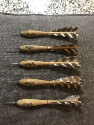 Official Apex No 2 Tournament Darts Steel Tip Vintage Wood Feathered Set Of 5