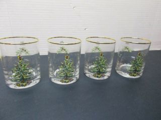 Set Of 4 Vintage Spode Christmas Tree Old Fashioned Rocks Glasses