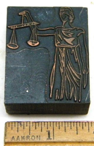 Vintage Print Block Lead With Copper Plate Scales & Justice Blind Liberty Knife