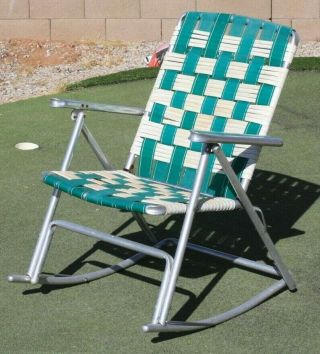 D11/ 2 Vintage Mid Century Aluminum Folding Lawn Patio Rocking Chair Camping
