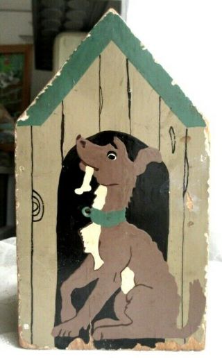 Vintage Hand - Painted Wood Folk Art Dog House String Holder