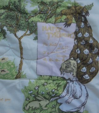 Vtg Kate Greenaway Yellow Baby Comforter Quilt Blanket Art Nouveau Peacock
