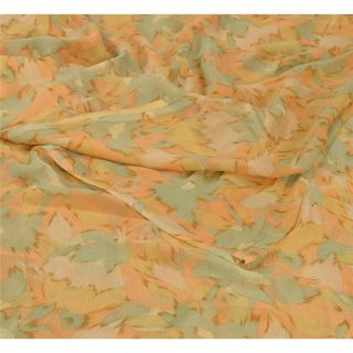Sanskriti Vintage Peach Saree Pure Chiffon Silk Printed Sari 5yd Craft Fabric