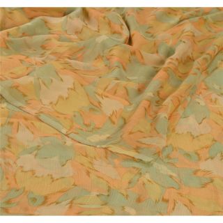 Sanskriti Vintage Peach Saree Pure Chiffon Silk Printed Sari 5Yd Craft Fabric 2