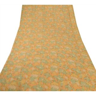 Sanskriti Vintage Peach Saree Pure Chiffon Silk Printed Sari 5Yd Craft Fabric 3