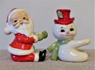 Vintage 1950 - 60s Japan Santa Claus Snowman Lefton Candle Climbers Christmas 1