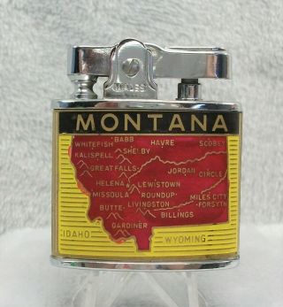Vintage Great State Of Montana Flat Advertising Lighter Htf