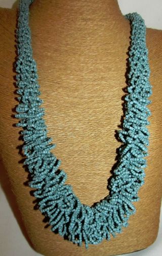 Vintage Multi - Strand Turquoise Seed Bead Graduated Necklace 26 "