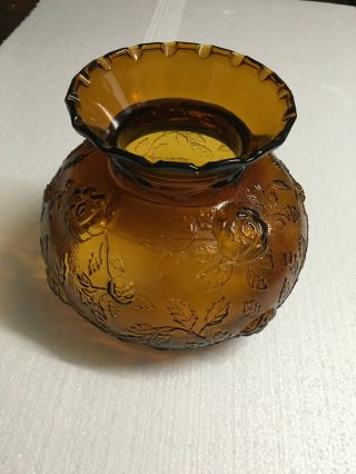 Vintage Oil Lamp Shade Amber Glass Embossed Floral Motif