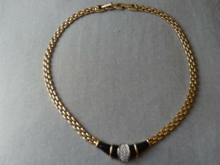 Vintage Jewellery Art Deco Nina Ricci Enamel Crystal Gold Tone Necklace