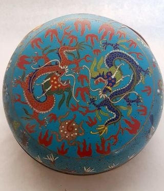 C1890 Chinese Cloisonne Enamel Gilt Bronze Dragon Lidded Box Jar