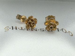 Vintage 9ct 9k Gold 375 3d Rose Flower Stud Earrings For Pierced Ears
