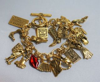 Vintage Gold Tone Chain Bracelet With Charms For Shoppers