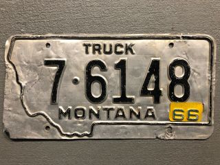 Vintage 1963 Montana License Plate Silver/black 7 - 6148 Truck 1966 Tab