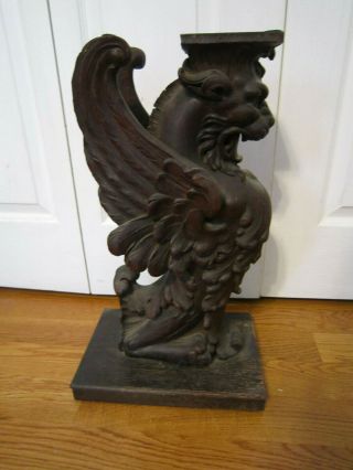 Antique Architectural Salvage Carved Wood Winged Griffin