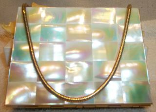C.  1950 Vintage Mother Of Pearl & Brass Compact/cigarette Case In Ob