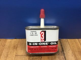 Old Small 3 In One 1 Oz Mini Oil Can W/ Cap - Vintage Handy Household Oiler Tin