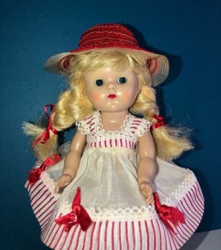 Vintage Vogue Strung Ginny Doll With Painted Eyelashes In Her Tagged June Dress