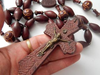 ⭐ Antique French Large Carved Wood Rosary,  Made 19 Th Century⭐