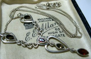 Vintage Sterling Silver Real Garnet & Smokey Topaz Gem Stone Necklace