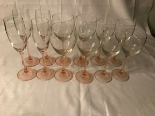 Set Of 12 Vintage Luminarc France Pink Peach Stem Wine & Champagne Glasses