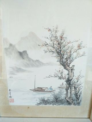 Vintage Chinese Painting On Paper Silk Border Signed With Seal