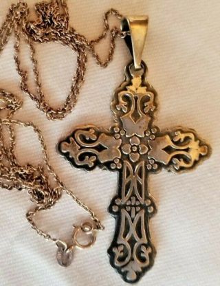 Vintage Sterling Silver 925 Chain Mexico Cii Cross & Necklace