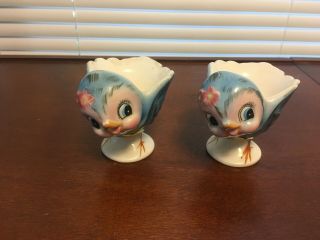 2 Vintage Geo Z Lefton Bluebird Egg Cups No.  286 Blue Bird
