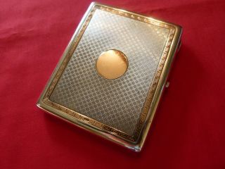 Lovely Large 1919 Solid Silver & Double Gold Banded Cigarette,  Credit Card Case.