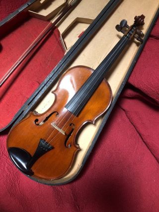 Antique 4/4 German Violin Wilhelm Duerer Fecit Amati 1904 & Bow As Found