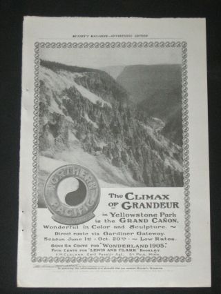 Vtg 1905 Northern Pacific Railroad Print Ad Climax Of Grandeur Yellowstone Park
