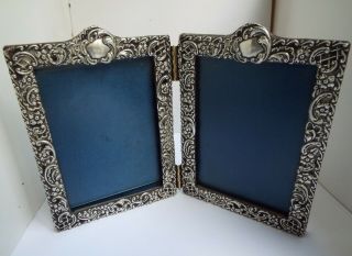 Rare English Antique Victorian 1900 Sterling Silver Double Photo Frame