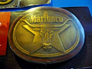 Vintage Marlboro Brass Longhorn Belt Buckle & Brass Key Chain in Package 2