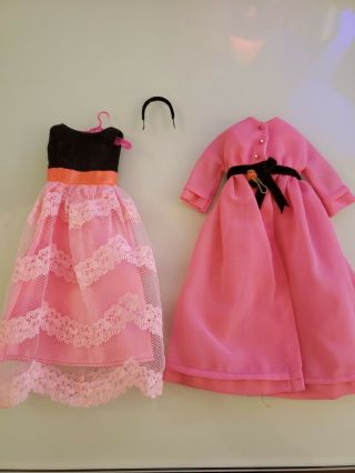 Vintage Barbie Francie Two For The Ball 1232 Evening Gown Dress Coat Pink Shoes