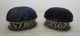 Pair Antique Victorian Chester Sterling Silver Pin Cushions,  1900