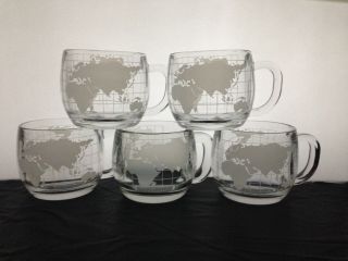 Set Of 5 Vintage Nescafe Nestle World Map Globe Glass Coffee Mug Tea Cup 8 Oz
