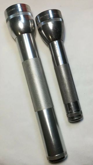 Vintage Maglite 3d Cell Flashlight Silver & 2c Cell Mag Lite Usa