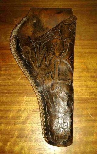 Antique Vtg Hand Tooled Leather Gun Holster Western 10 " Length