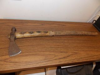Antique Native American Plains Indian Pipe Axe Hawk 25 - 1/2 " Steel Leather Wood