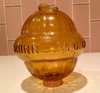 ANTIQUE W.  C.  SHINN MFG.  CO.  LIGHTNING ROD CLEAR AMBER GLASS BALL (STAMPED) 2