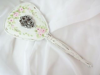 Bydas Girly Hand Mirror W Pink Roses Hp Hand Painted Chic Shabby Vintage Cottage