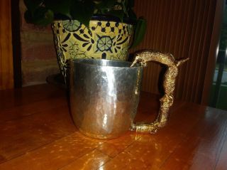 Armadello Brass & Pewter Cup Mug Signed By " Ballena Bay " Hammered Silver Vtg