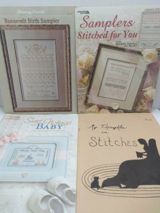 4 Sampler Cross Stitch Pattern Books One Vintage Religious Themes Baby Samplers