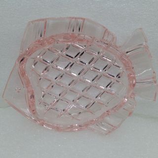 Vintage Czech Pink Glass Fish Shaped Ashtray Personal Size Card Party Set
