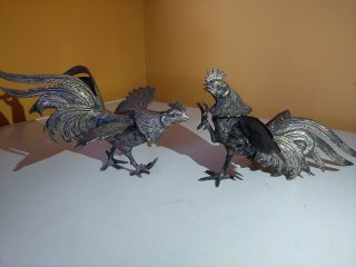 Vintage Fighting Roosters,  Cold Cast Bronze,  Folk Art