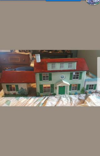 Vintage Large Rare Tin Metal Play Doll House 2 Story Marx 38 " Long