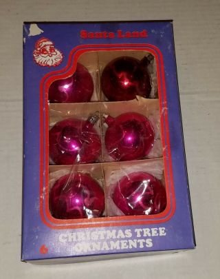 Vtg Box - 6 Santa Land Hand Blown Glass Christmas Tree Ornaments - Product Of Poland