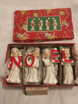 Vintage Relco Japan Set 4 Noel Christmas Angel Candle Holders Orig Box Candles