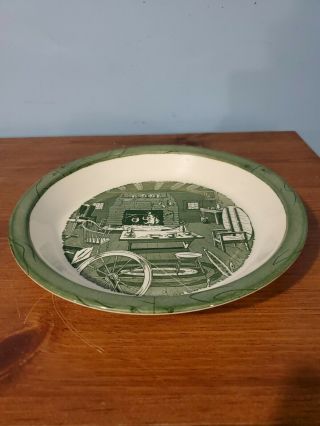 China: Colonial Homestead By Royal Green & White Pie Pan,  10 " Ceramic China,  Vtg